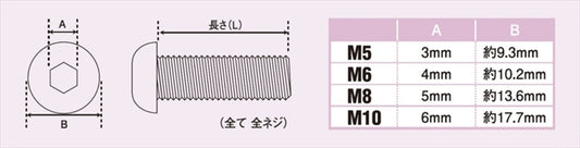 POSH FAITH(ポッシュフェイス)|ボタンキャップボルト ステンレス/ブラック 1本入 M10X25mm P-1.25 |911025-B3