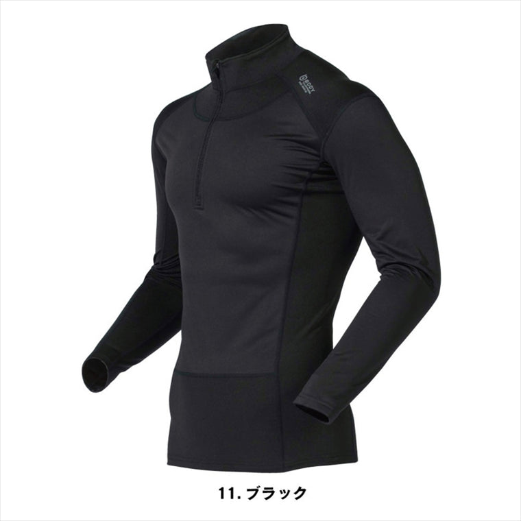 OTAFUKU GLOVE(おたふく手袋)｜BT防風ハーフジップ ハイネックシャツ ウインドスマッシュ 3 11.ブラック #M｜JW-197