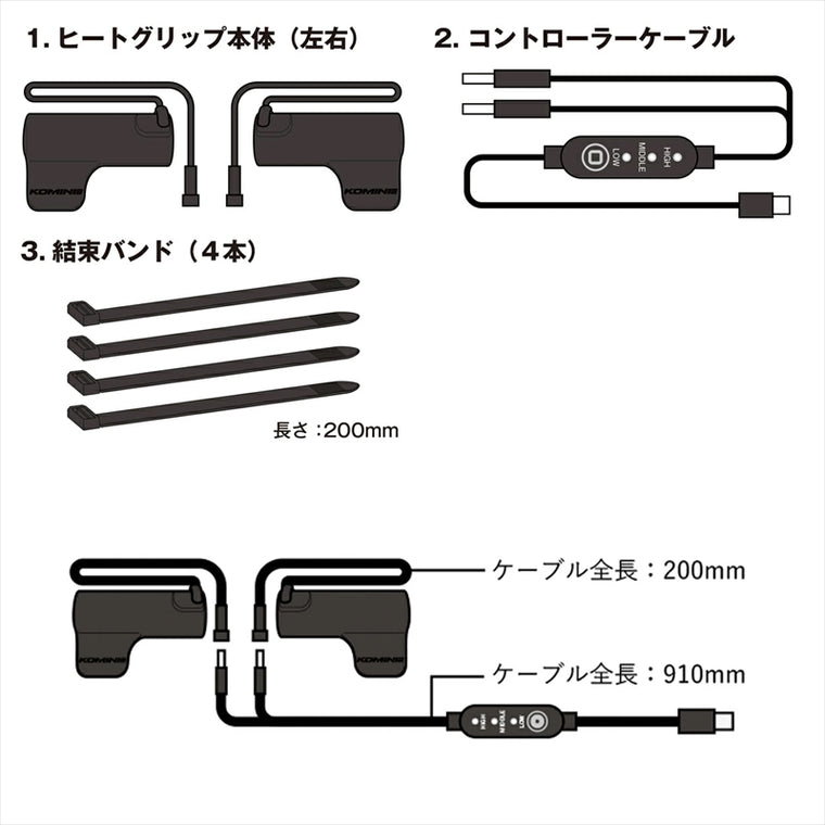 KOMINE｜スリップオンエルゴノミックUSB Type-Cグリップヒーター｜EK-318