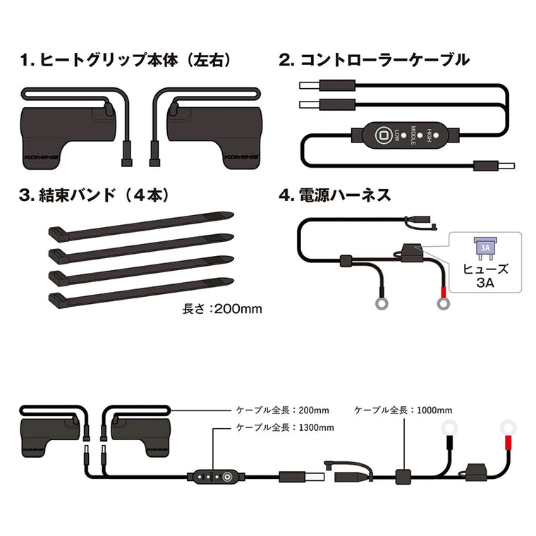KOMINE｜スリップオンエルゴノミック12Vグリップヒーター｜EK-319