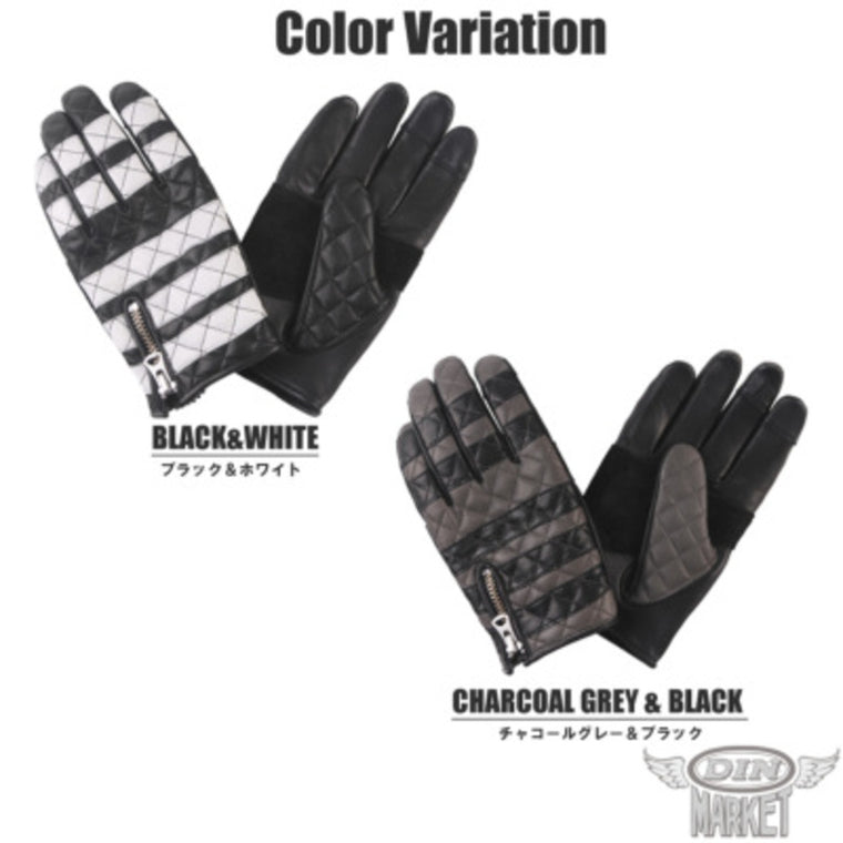 牛革グローブ DIN MARKET ディンマーケット COW HIDE GLOVE GMG-09 牛革 ダイヤステッチ 上品 スマホ対応 日本製 男女兼用 ブラック＆ホワイト