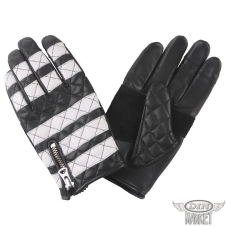 牛革グローブ DIN MARKET ディンマーケット COW HIDE GLOVE GMG-09 牛革 ダイヤステッチ 上品 スマホ対応 日本製 男女兼用 ブラック＆ホワイト