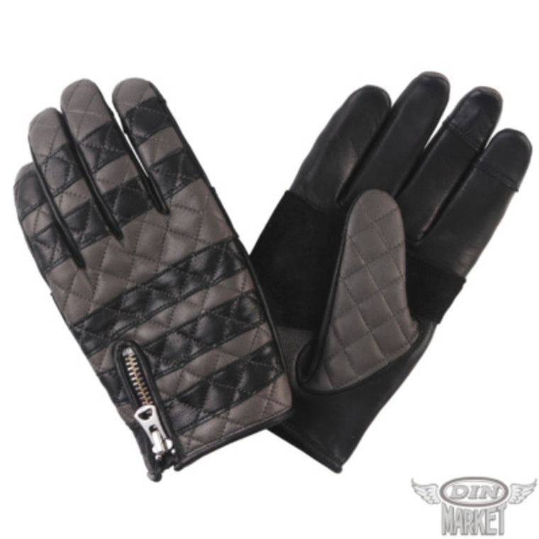 牛革グローブ DIN MARKET ディンマーケット COW HIDE GLOVE GMG-09 牛革 ダイヤステッチ 上品 スマホ対応 日本製 男女兼用 ブラック＆ホワイト