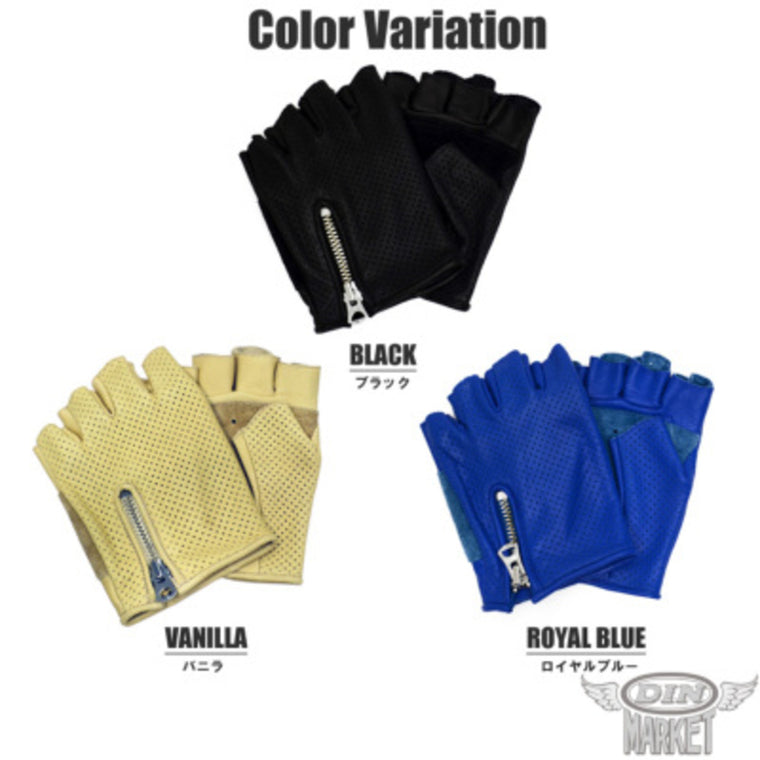 メッシュグローブ DIN MARKET ディンマーケット MESH GLOVE フィンガーレス GMG-12 メッシュ フィンガーレス パンチング 牛革 ヴィンテージ 男女兼用 ブラック