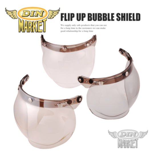 バイク用品 DIN MARKET ディンマーケット 開閉式バブルシールド FLIP UP BUBBLE SHIELD ヘルメット オプション品  3点留め