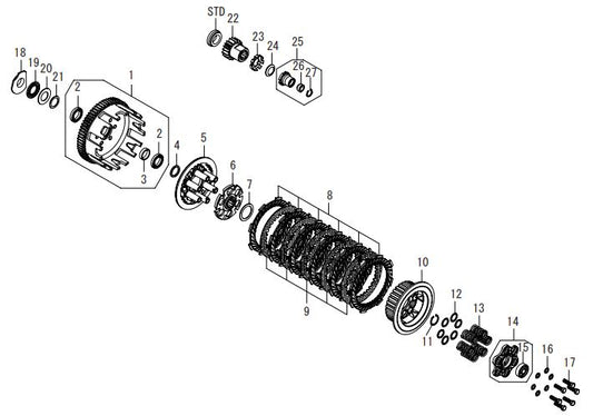スペシャルパーツタケガワ｜SP武川 スペシャルクラッチインナーキットTYPE-R （WET／スリッパークラッチ）モンキー／モンキー（FI）・ゴリラ （弊社クロスミッション用）｜02-01-0804