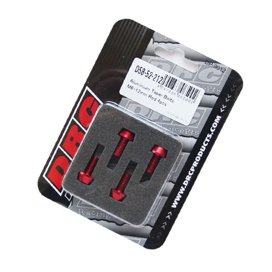 DRC テーパーボルト アルミ／RED 4pcs M6X12mm 《ディーアールシー D58-52-212》◇Cr◇プロト品番P018-9287メーカー品番D58-52-212