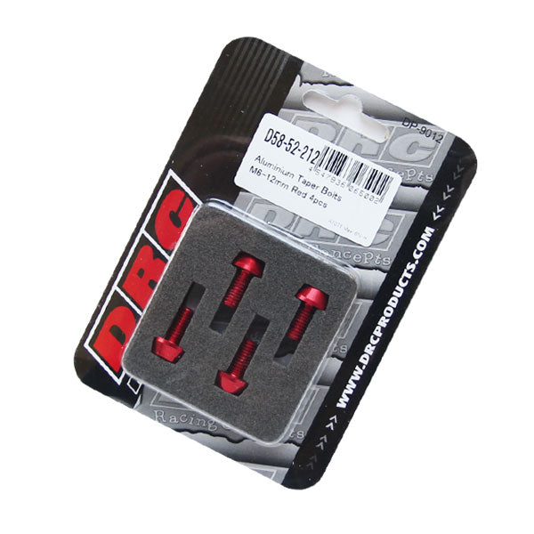 DRC テーパーボルト アルミ／RED 4pcs M6X12mm 《ディーアールシー D58-52-212》◇Cr◇プロト品番P018-9287メーカー品番D58-52-212