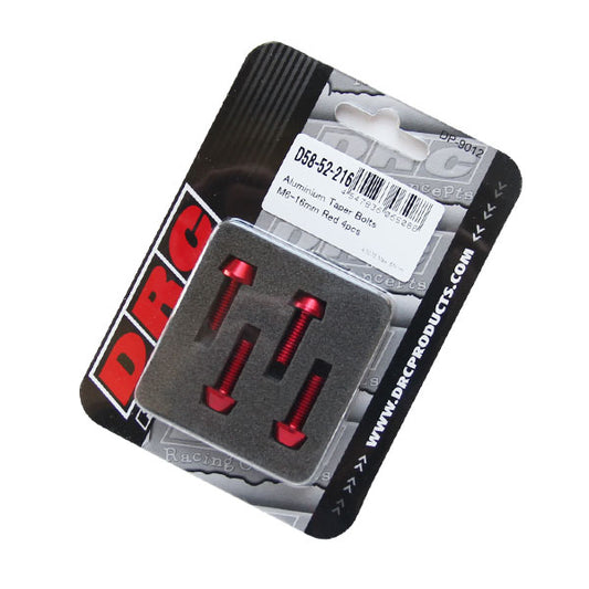 DRC テーパーボルト アルミ／RED 4pcs M6X16mm 《ディーアールシー D58-52-216》◇Cr◇プロト品番P018-9288メーカー品番D58-52-216