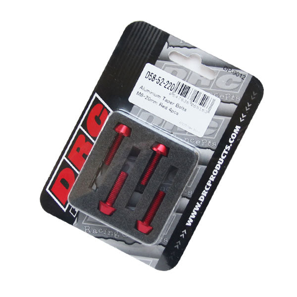 DRC テーパーボルト アルミ／RED 4pcs M6X20mm 《ディーアールシー D58-52-220》◇Cr◇プロト品番P018-9289メーカー品番D58-52-220