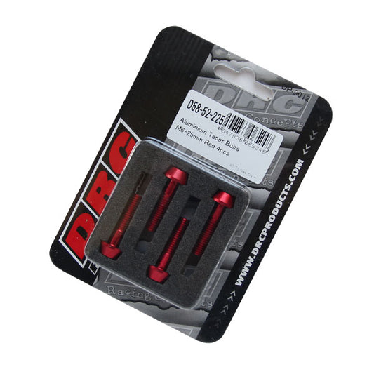 DRC テーパーボルト アルミ／RED 4pcs M6X25mm 《ディーアールシー D58-52-225》◇Cr◇プロト品番P018-9290メーカー品番D58-52-225