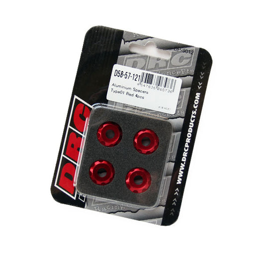 DRC アルミスペーサーφ18 Type01／RED M6サイズ／4pcs 《ディーアールシー D58-57-121》◇Cr◇プロト品番P001-2425メーカー品番D58-57-121
