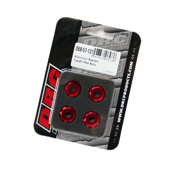 DRC アルミスペーサーφ18 Type01／RED M6サイズ／4pcs 《ディーアールシー D58-57-121》◇Cr◇プロト品番P001-2425メーカー品番D58-57-121