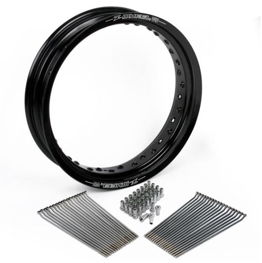 Z-WHEEL ズィーウィール モタードリムセット BLKリム＋SUSスポーク SLVアルミニップル F RMZ250 07- RMZ450 05- カタログ品番：P074-2624 メーカー品番：W26-15011