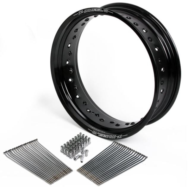Z-WHEEL ズィーウィール モタードリムセット BLKリム＋SUSスポーク SLVアルミニップル R KLX250 Dトラッカー カタログ品番：P071-3432 メーカー品番：W26-23511