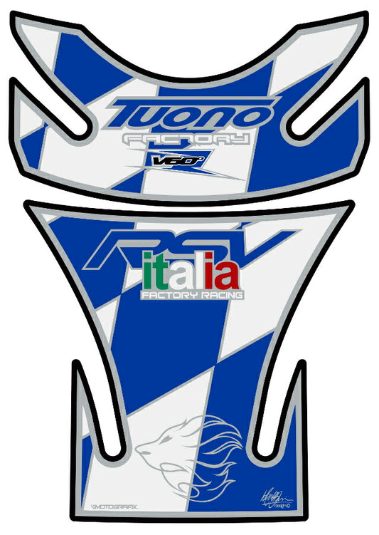 モトグラフィックス タンクパッド WHT／BLU APRILIA TUONO