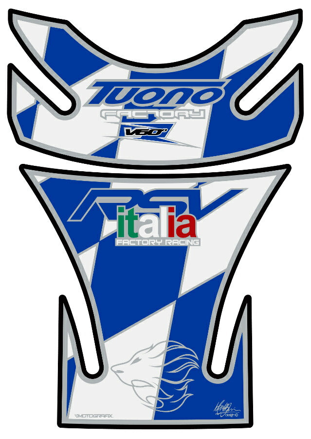 モトグラフィックス タンクパッド WHT／BLU APRILIA TUONO