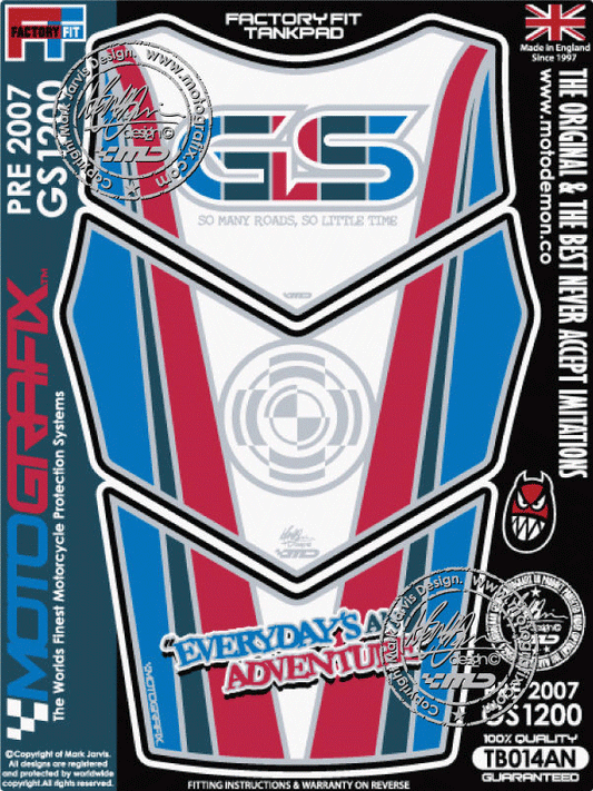 モトグラフィックス タンクパッド WHT／RED／BLU BMW GS1200 -07