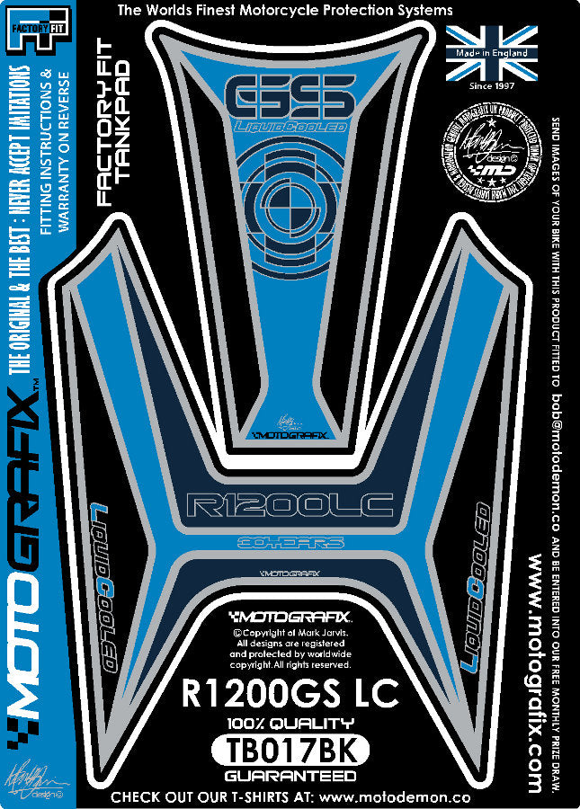 モトグラフィックス タンクパッド ブルー／ブラック R1200GS（水冷）13-
