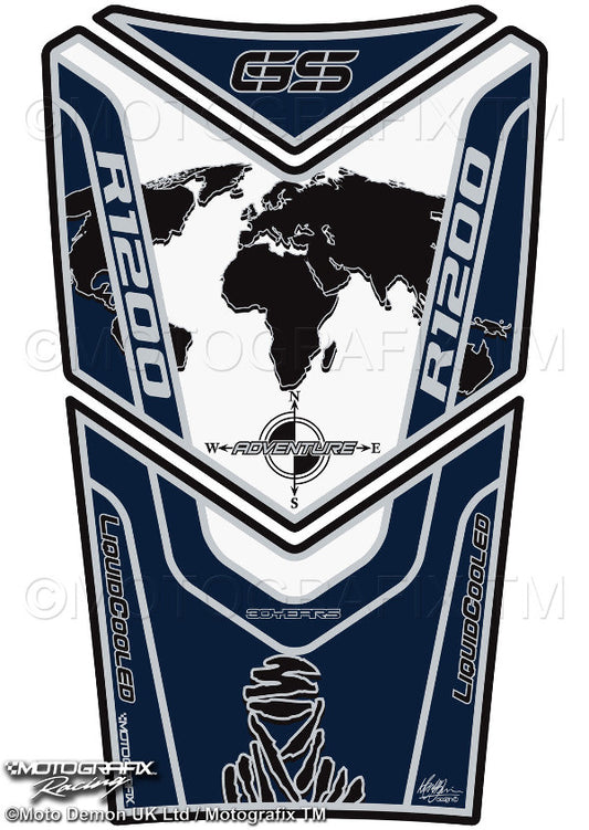 モトグラフィックス タンクパッド DARKBLU／WHT R1200GS Adventur