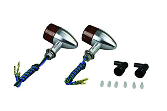 POSHFAITH｜ポッシュフェイス アルミマシンド砲弾ウインカー 2個入 ショートステー シルバー／オレンジ ダブル球｜091498-S3
