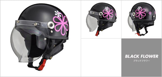 LEAD リード CR-760 シールド付ハーフヘルメット ＃フリー ブラックフラワー カタログ品番：P062-7270 メーカー品番：4952652009978