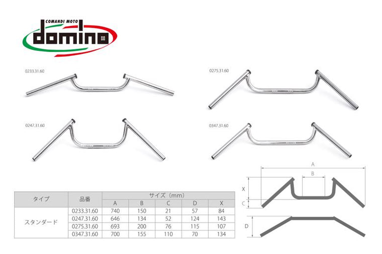 domino ドミノ コンドルハンドル クロームメッキ φ22.2mm カタログ品番：P096-2461 メーカー品番：0347.31.60.04