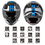 バイクフルフェイスヘルメット NIKKO(ニッコー) N-806 ブラック/ホワイトブルー インナーシールド装備 インカムポケット 白 黒 青