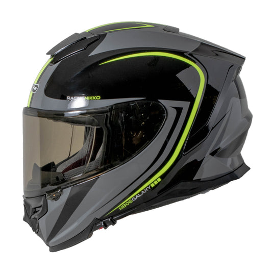 バイクフルフェイスヘルメット NIKKO(ニッコー) N-806 ブラック/グレーイエロー インナーシールド装備 インカムポケット 黒 灰 黄